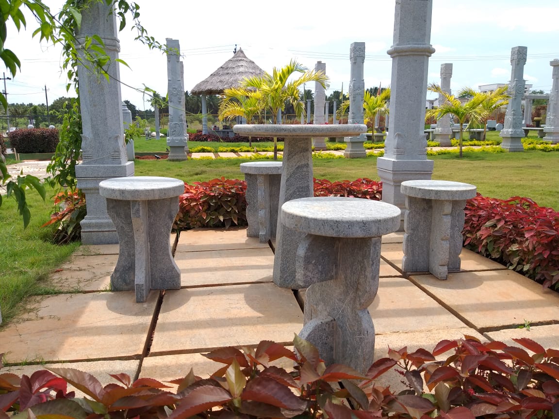Curved granite bench
