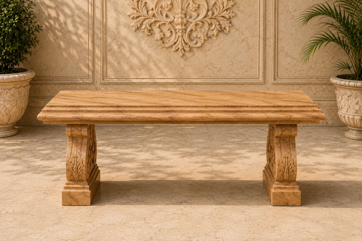 Teak wood sandstone bench
